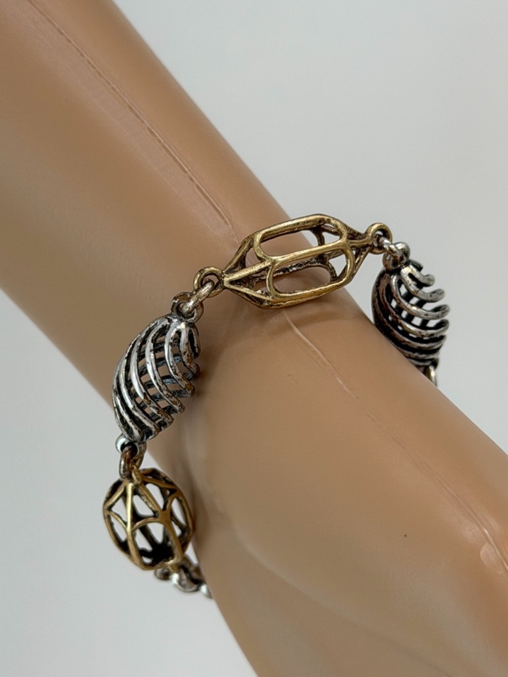 Cute Boho Chic Lucky Brand Silvertone  and Goldtone Mixed Metal Toggle Bracelet